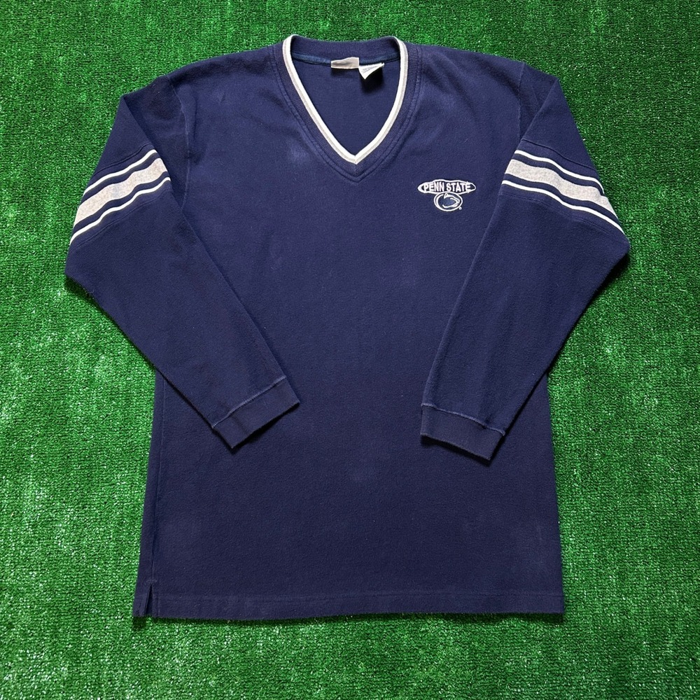Vintage Pro Edge Penn State Nittany Lions V-Neck Long Sleeve Shirt Navy Large
